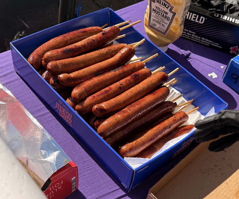 Sausage on a stick ready to serve at the Kilgore Lions Club booth
